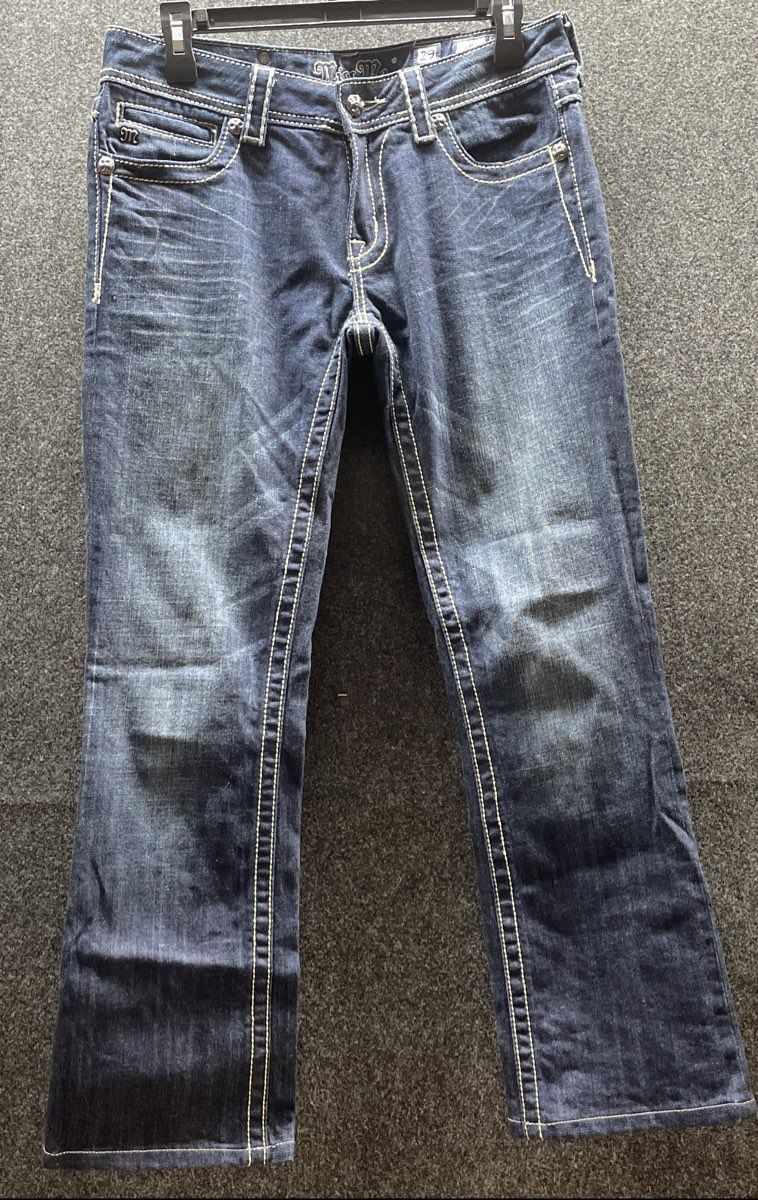 Miss Me Women's Dark Wash Embroidered Fleur de Lis Bootcut Denim Jeans Sz 29