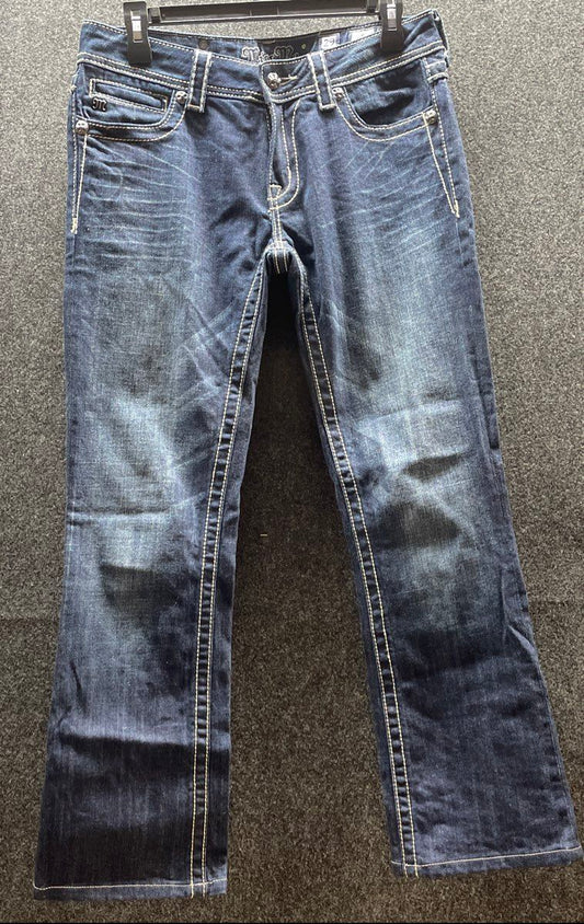 Miss Me Women's Dark Wash Embroidered Fleur de Lis Bootcut Denim Jeans Sz 29