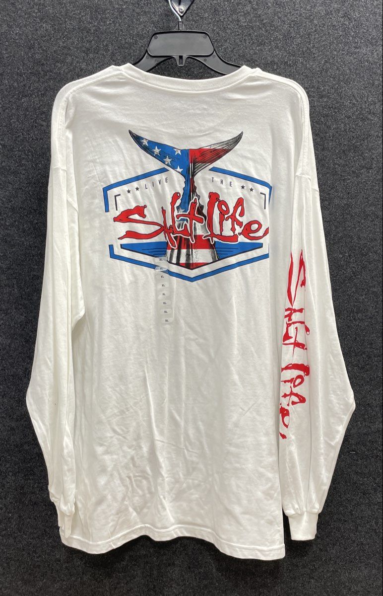 Salt Life Men's White Flag Tail Graphic Pocket Long Sleeve T-Shirt Sz XL