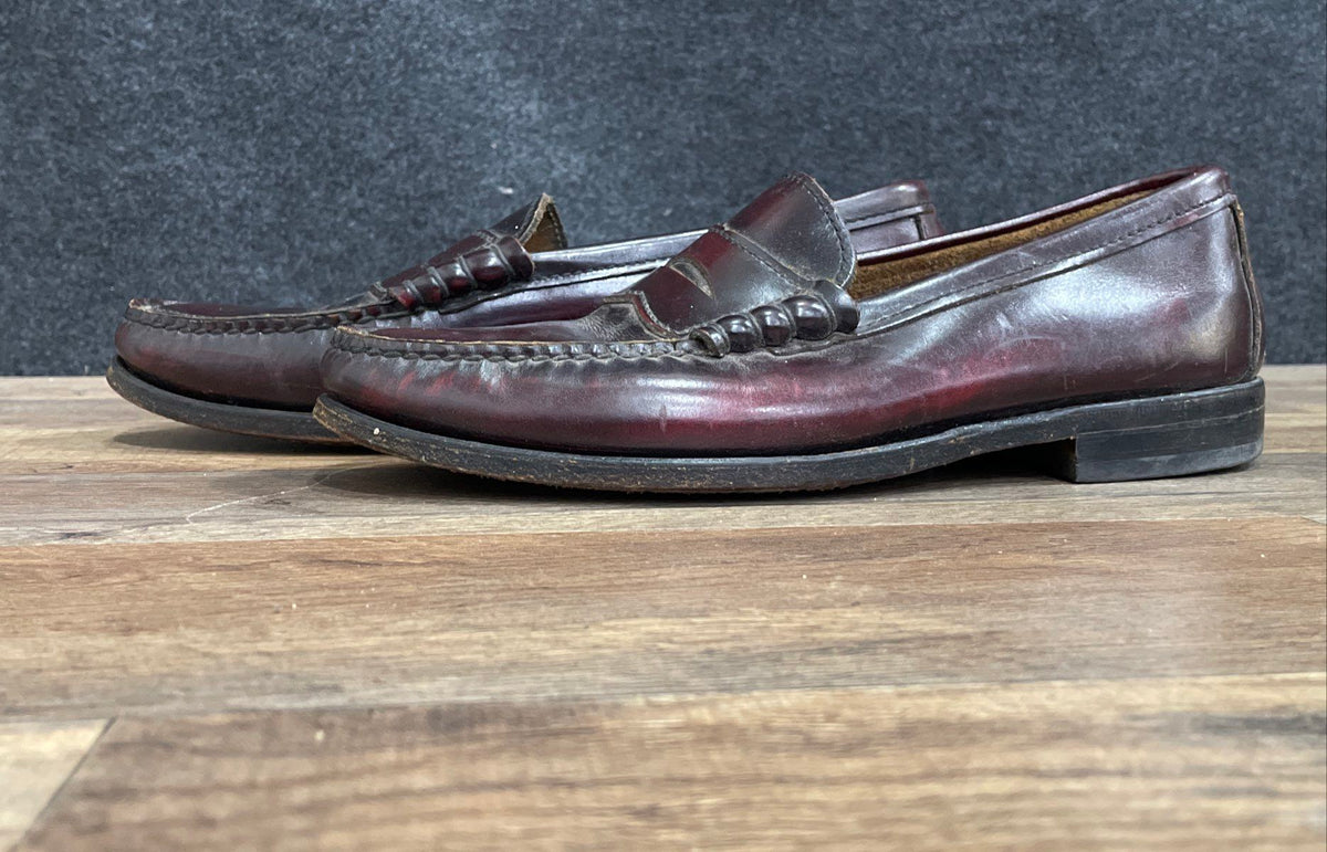 Vintage Made in USA Burgundy Leather Beefroll Penny Loafers Size 8.5