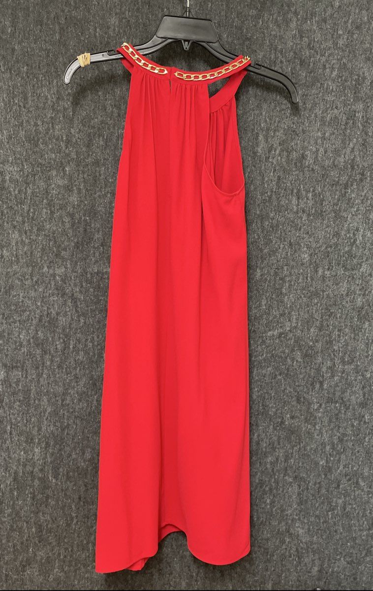 Calvin Klein Women's Red Dress Gold Chain Neckline Sleeveless Sz 8