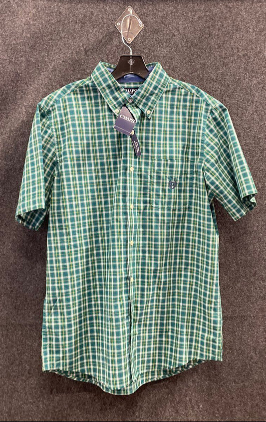 Chaps Men's Congo Green Plaid Short Sleeve Easy Care Button Down Shirt Sz M NWT