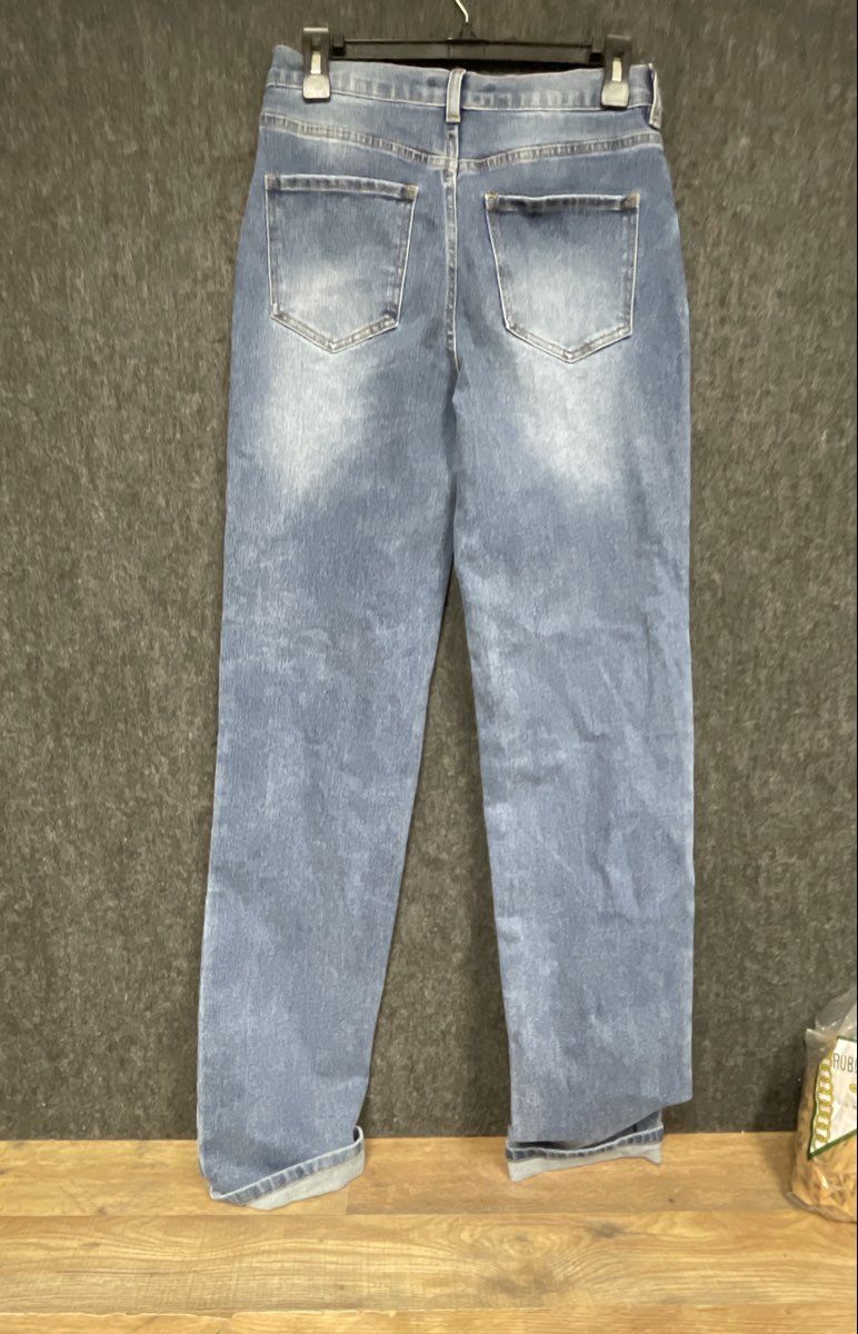 Fashion Nova Women's Blue High Rise Straight Leg Jeans Acid Wash Faded Sz 7