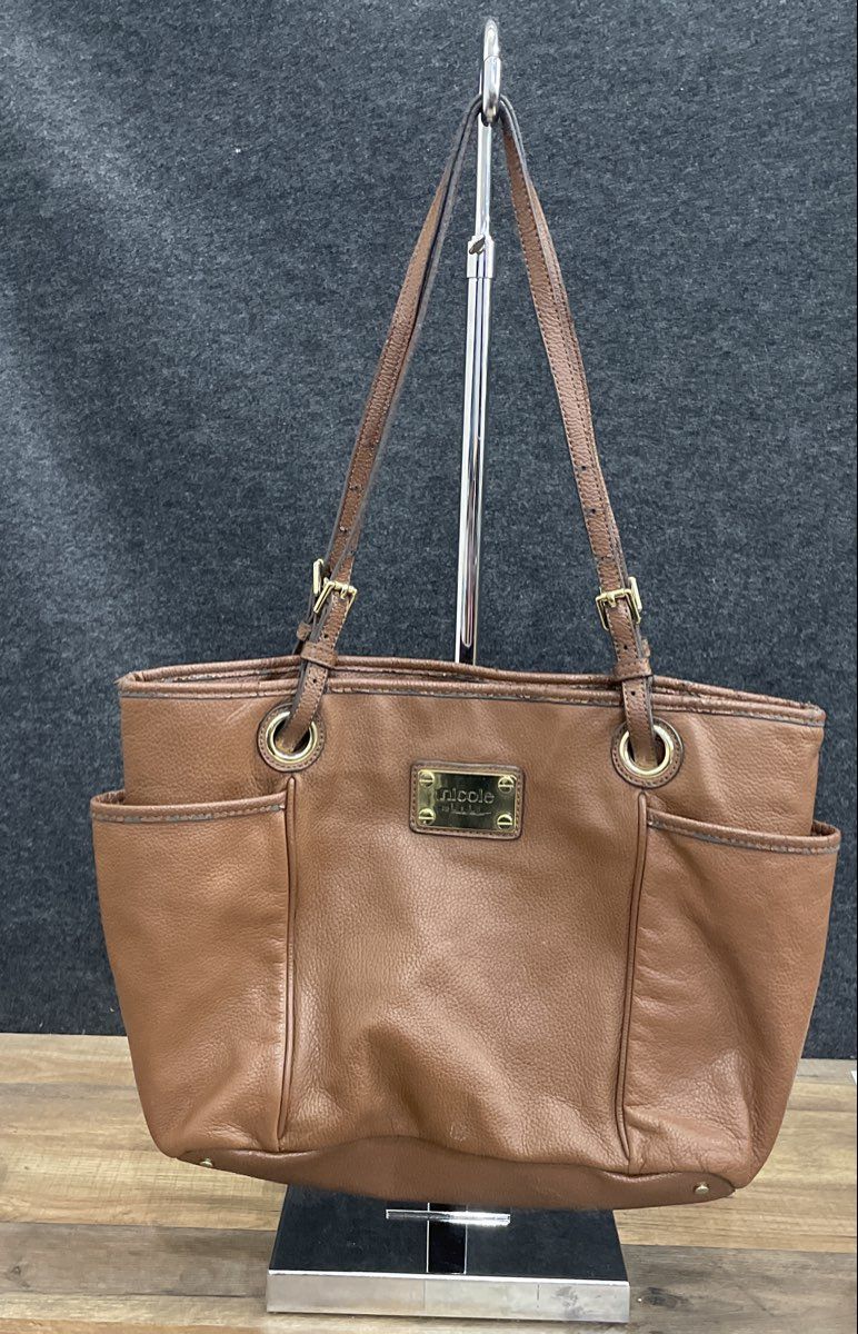 Nicole by Nicole Miller Brown Pebbled Tote Shoulder Bag Gold Hardware