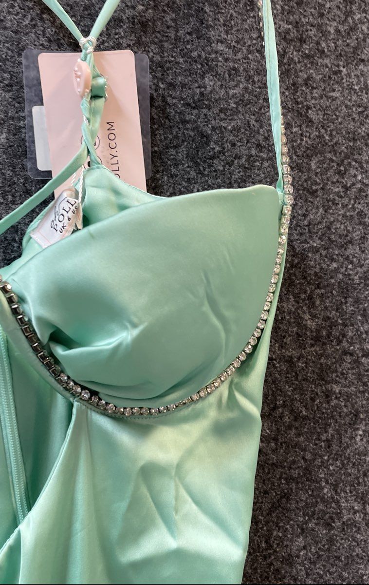 Oh Polly Women's Mint Satin Rhinestone Underwire Midi Dress Sz 6 US 2 NWT