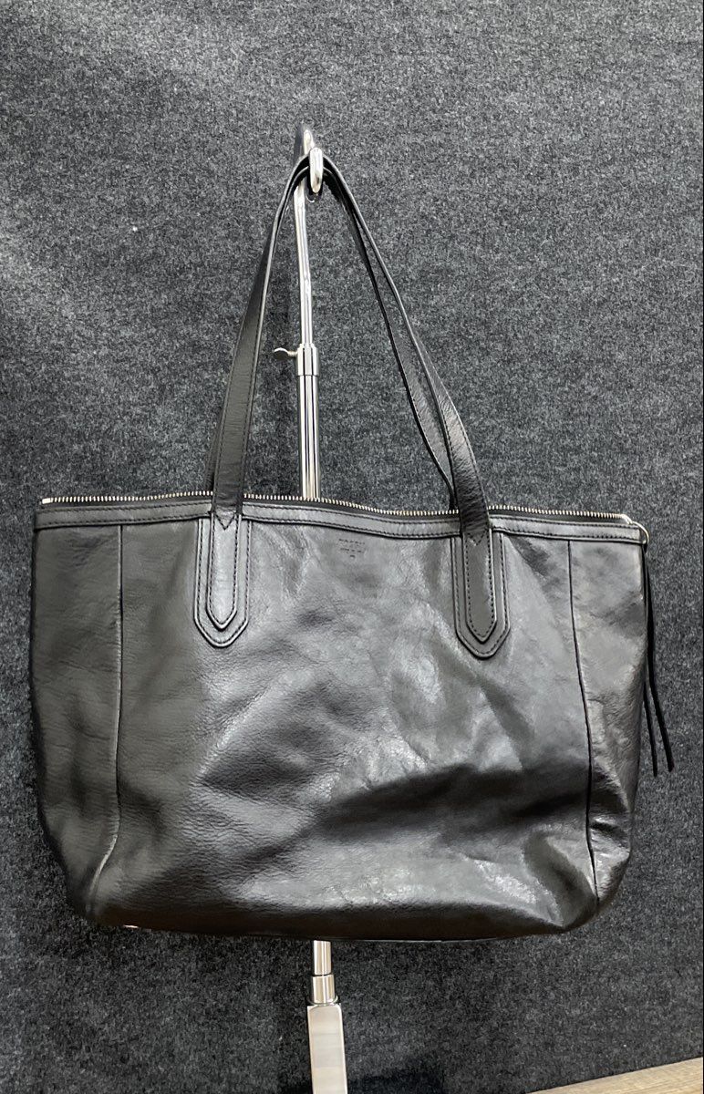 Fossil Black Leather Large Tote Shoulder Bag Silver Hardware