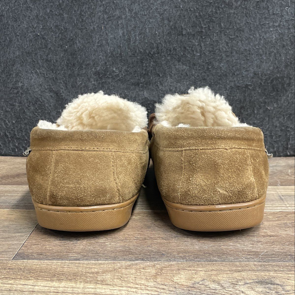 Bearpaw Moc II Tan Suede Sheepskin Lined Men's Moccasin Slippers Size 9