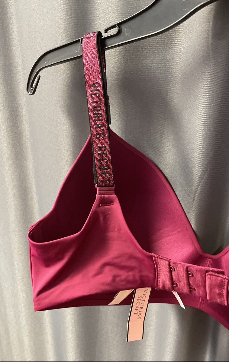 Victoria's Secret Women's Bra Burgundy Shine Strap Logo NWT Sz 34DD