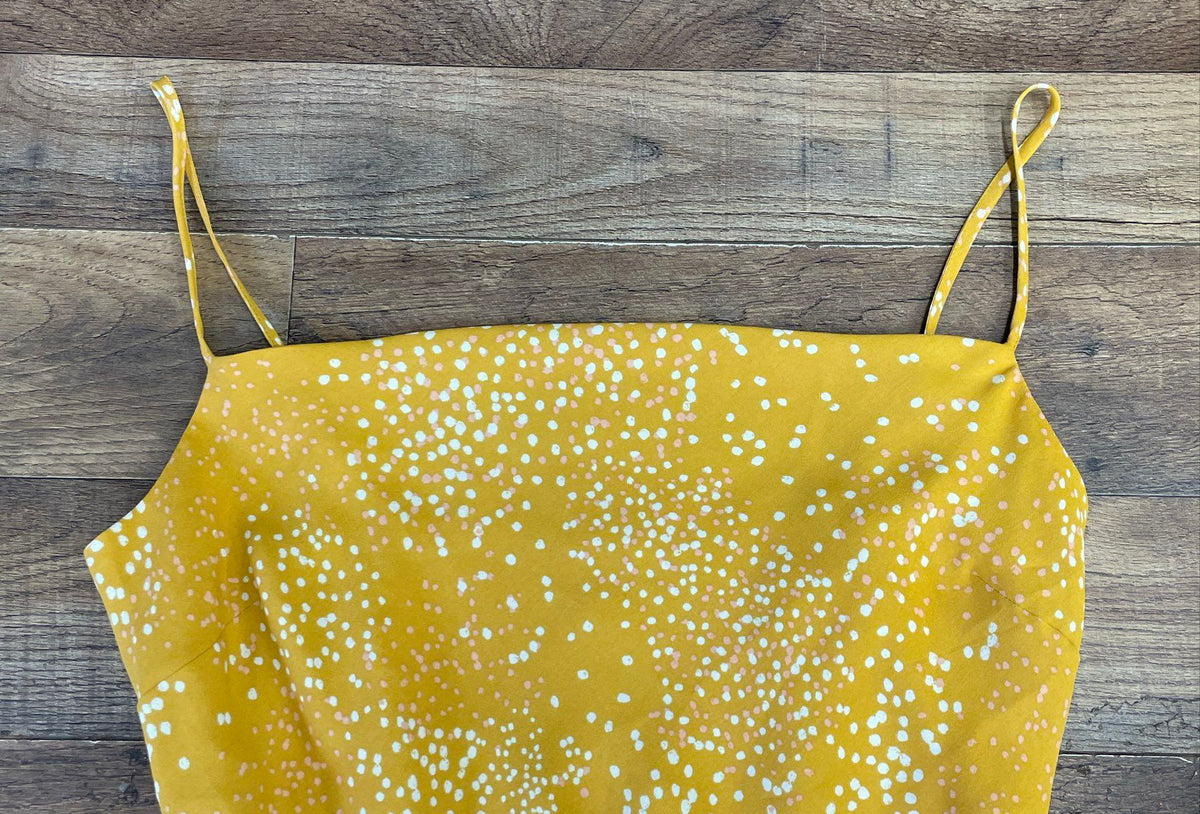 Express Women's Yellow Polka Dot Cowl Neck Spaghetti Strap Slip Dress Sz S
