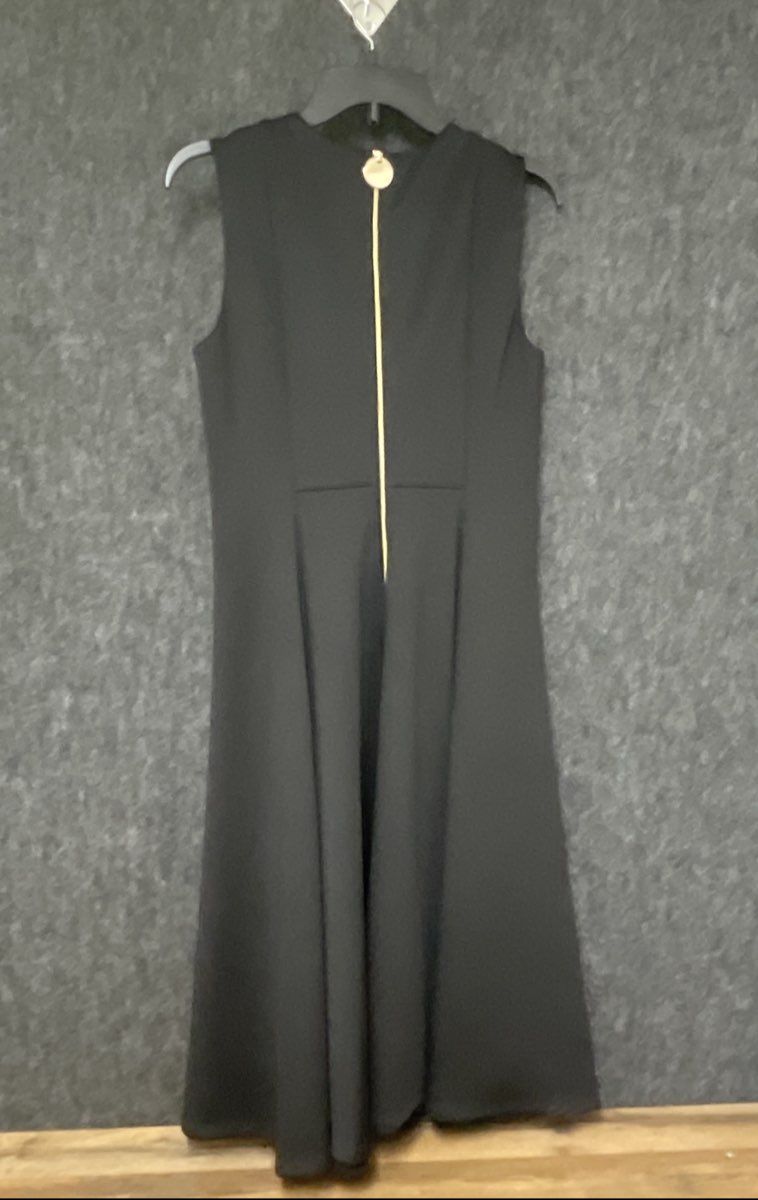 Calvin Klein Women's Black Sleeveless A-Line Dress Exposed Gold Zipper Sz 8
