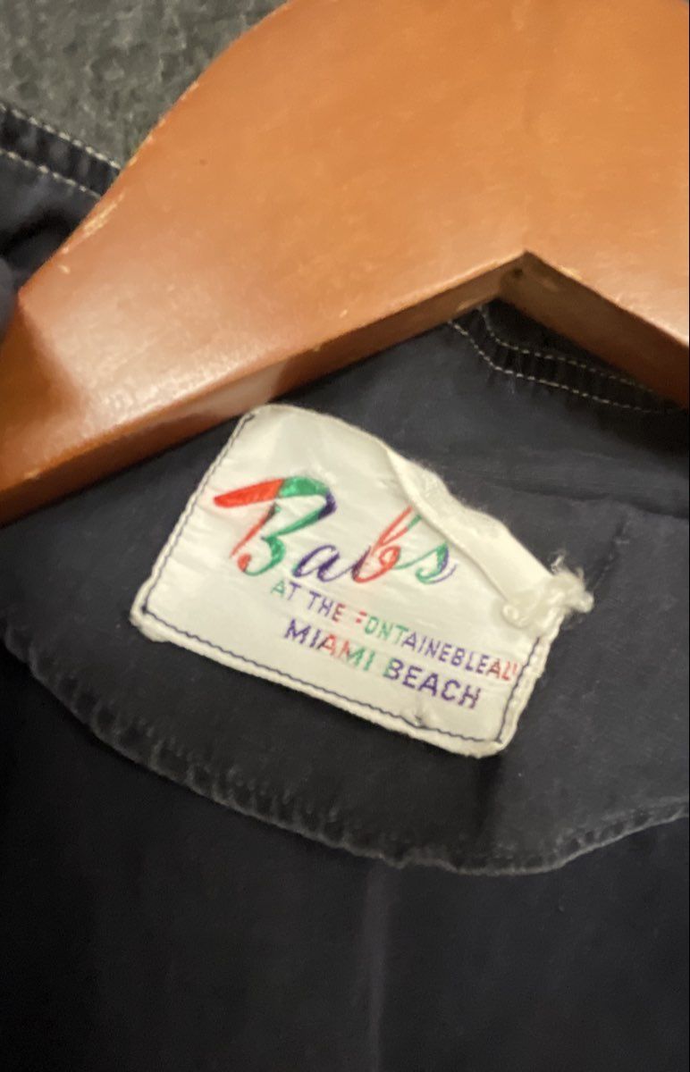 Vintage 70s Babs Fontainebleau Miami Beach Women's Navy Blue Shirt Jacket M