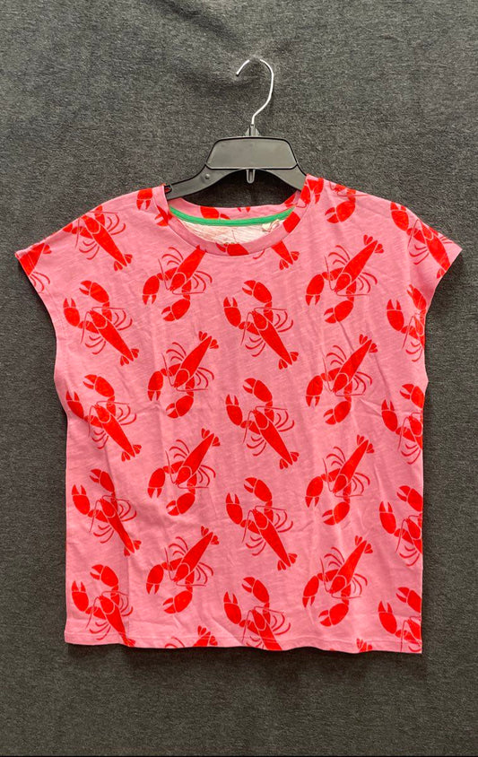 Boden Women's Pink Red Lobster Print Slub Cotton Cap Sleeve T-shirt NWT Sz S