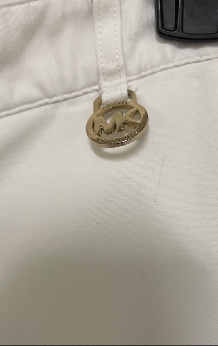 Michael Kors Women's White Slim Fit Stretch Cotton Pants Gold Logo Hardware 12