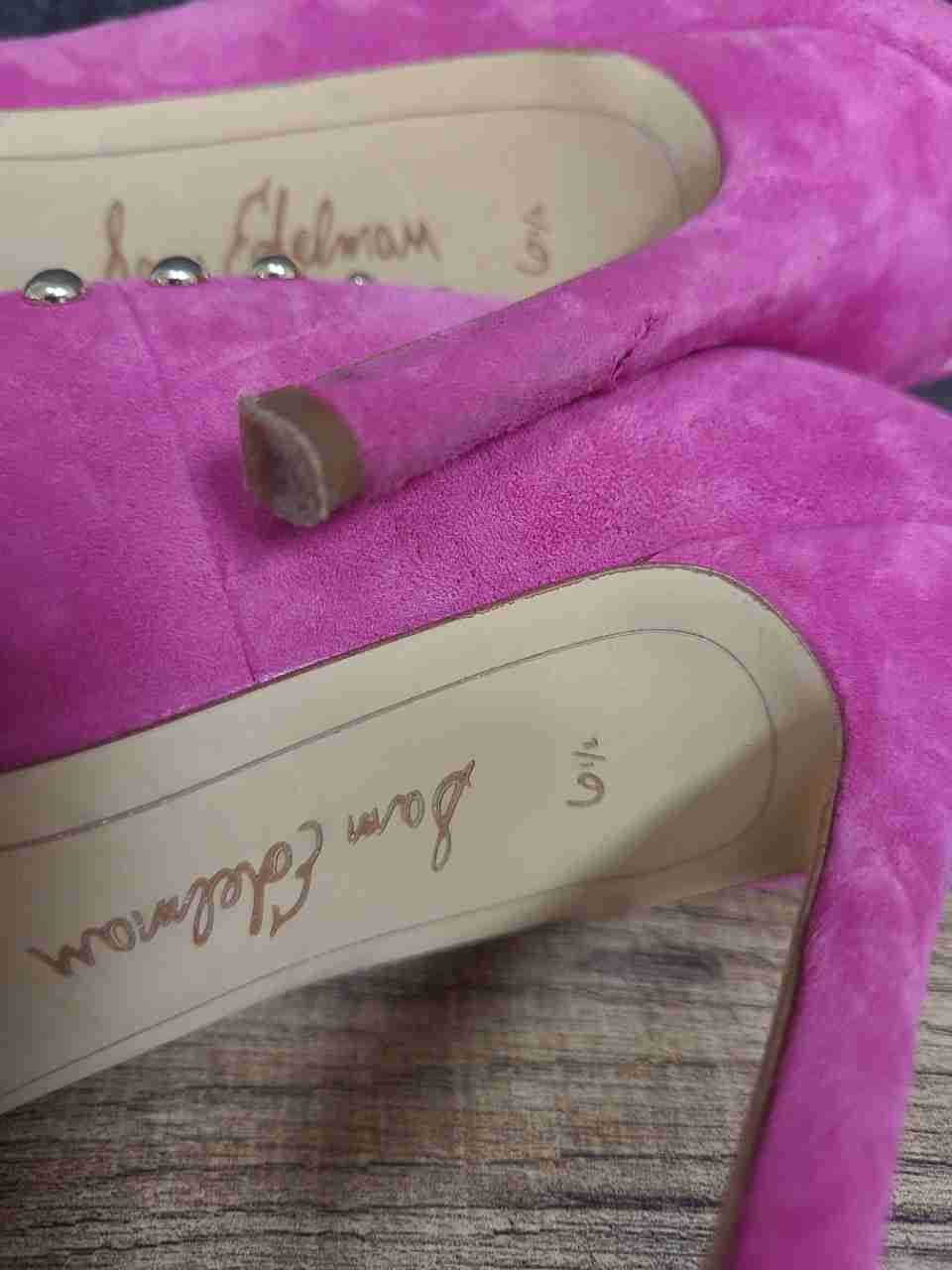 Sam Edelman Pink Suede Studded Ankle Strap Pointed Toe Pumps Heels Size 6.5