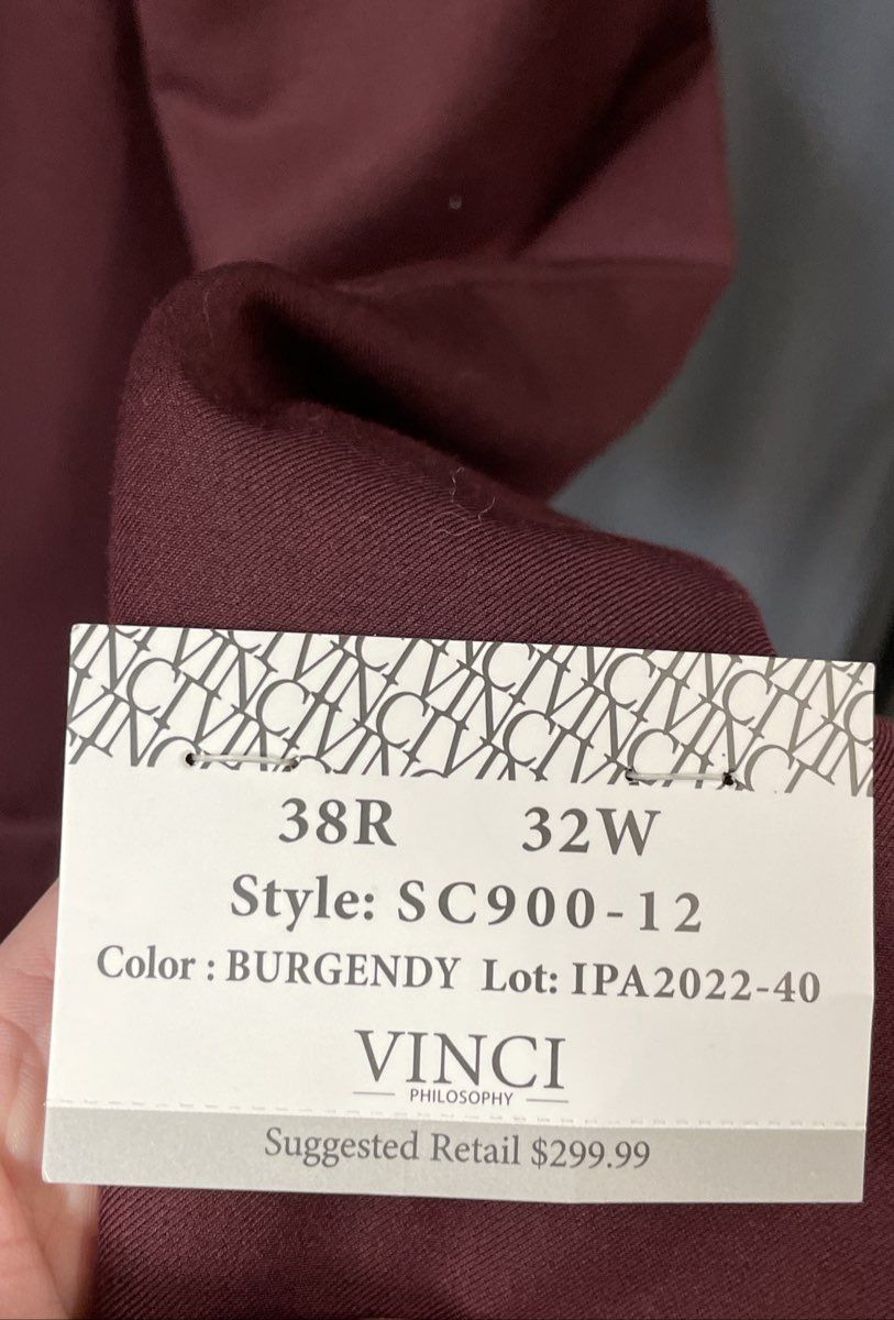 Vinci Philosophy Men's Burgundy Super 150s Two Button Suit Jacket Blazer NWT 38R