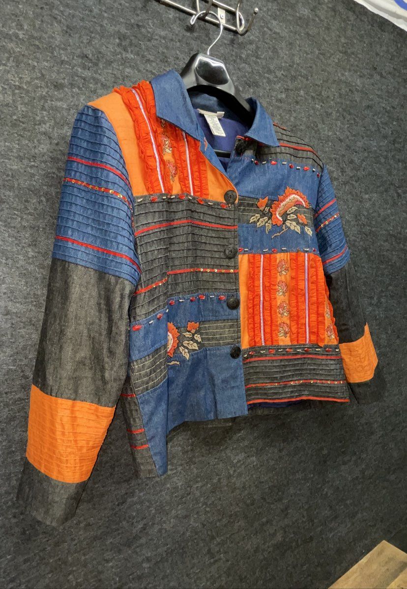 Coldwater Creek Women's Patchwork Jacket Multicolor Floral Silk Embroidered 1X