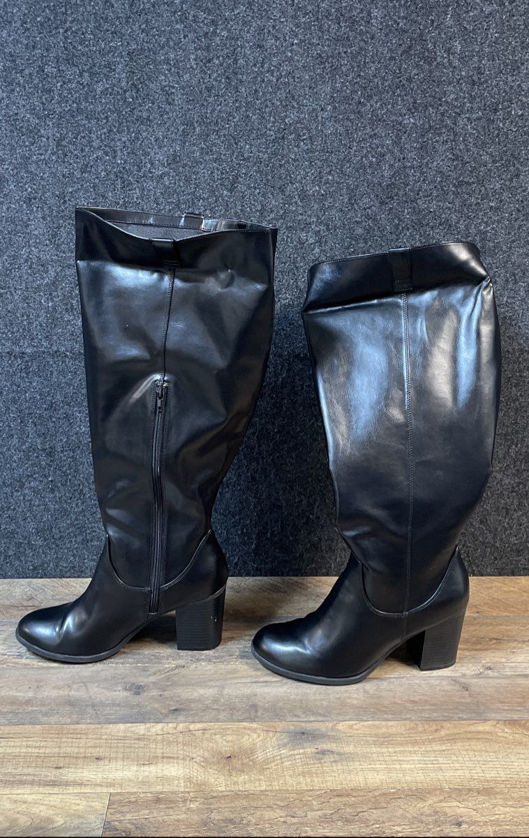 DexFlex Comfort Black Tall Knee High Block Heel Boots Women's Size 10W