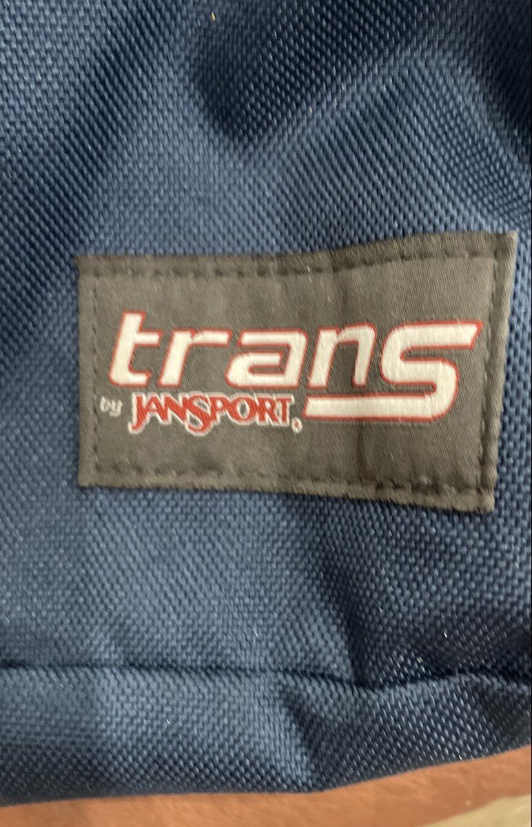 Trans by JanSport Navy Blue Backpack Brown Faux Leather Base Multi-Pocket