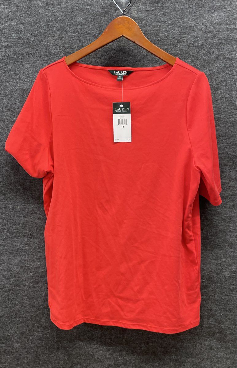 Lauren Ralph Lauren Women's Deco Coral Boat Neck Short Sleeve Knit Top NWT 1X