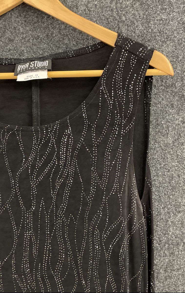 Vintage Y2K Byer Studio Women's Black Silver Glitter Wavy Maxi Dress Size 14