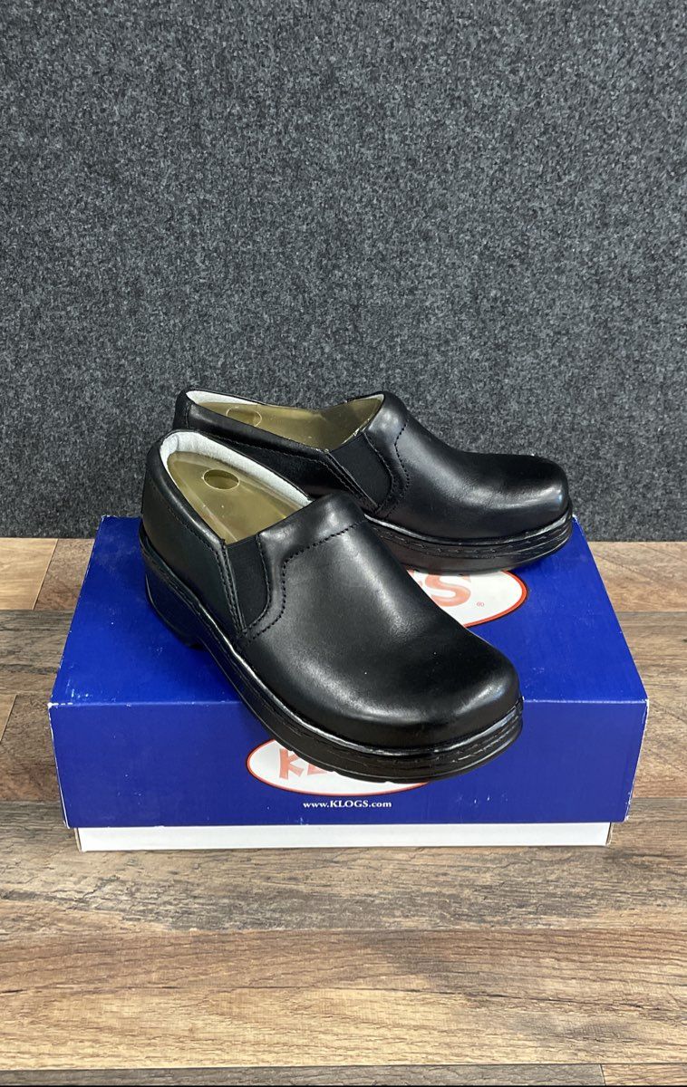 Klogs USA Black Leather Professional Slip-On Work Clogs Women's Size 7.5W DS