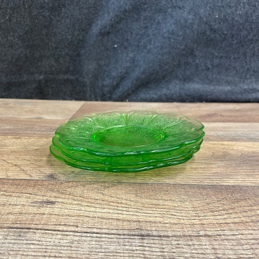 Set of 3 Green Depression Glass Plates