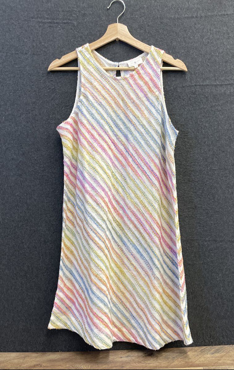 Lou & Grey Women's White Multicolor Textured Striped Sleeveless Shift Dress Sz M