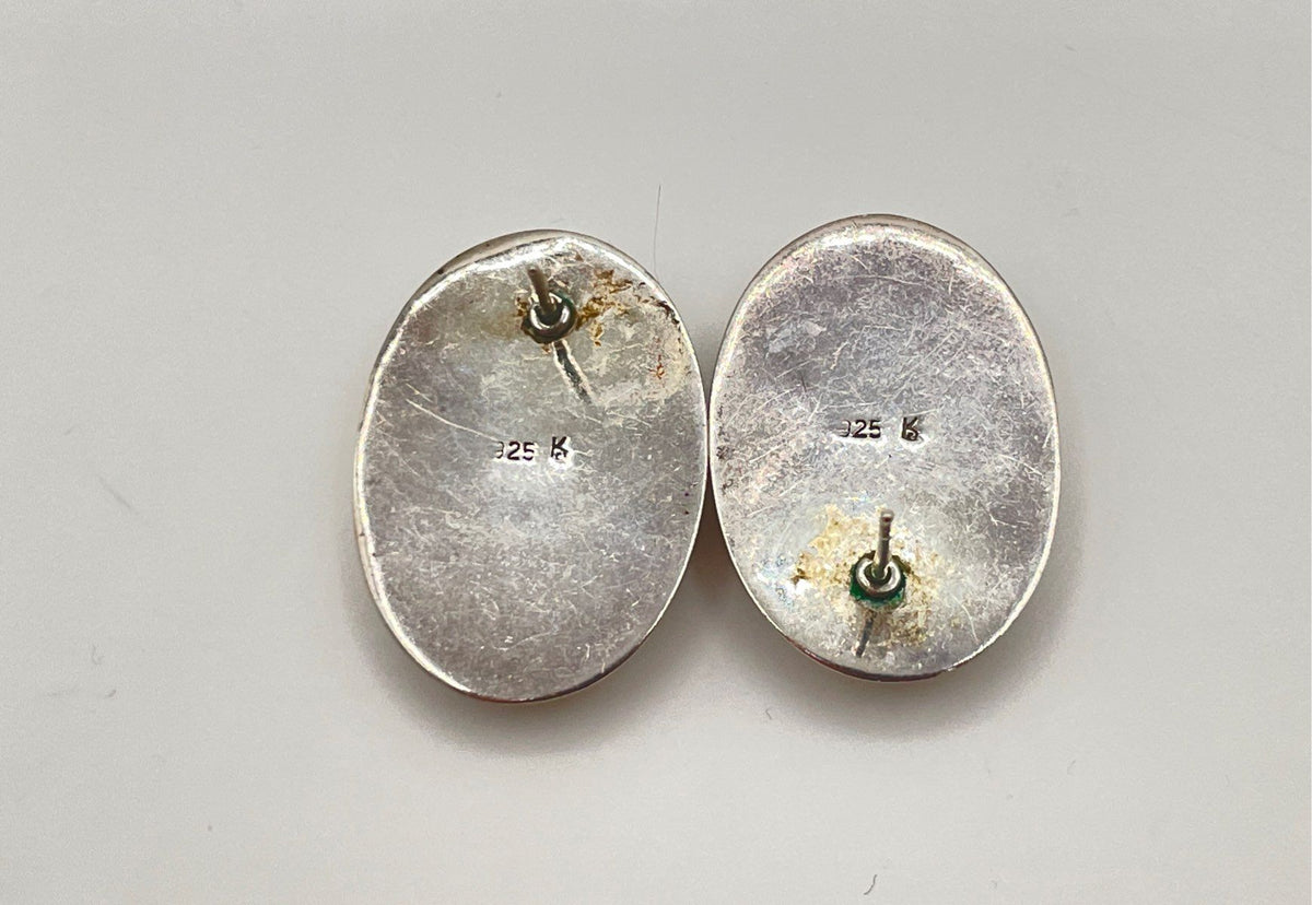 925 Sterling Silver Oval Dome Stud Earrings 5.9g