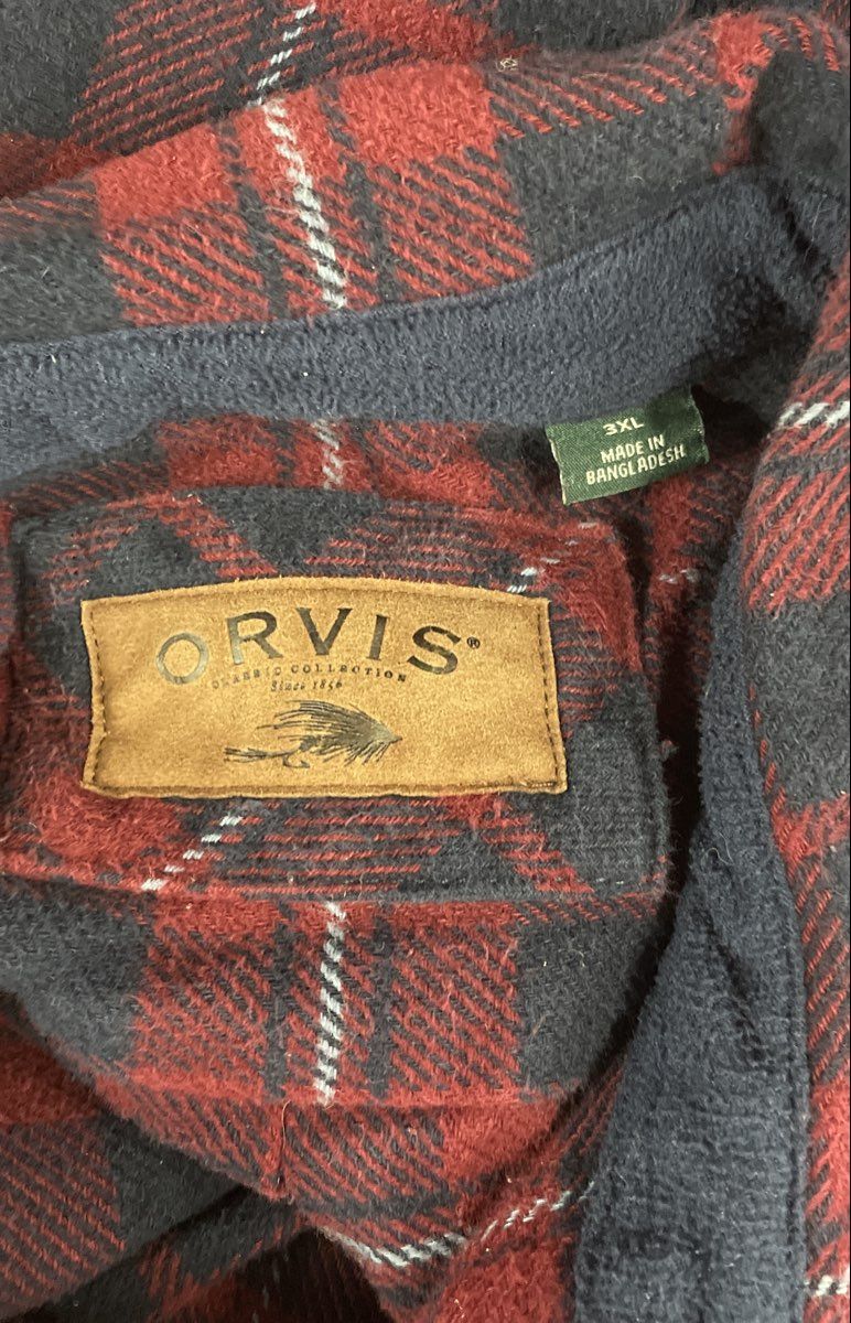 Orvis Men's Big Bear Plaid Heavyweight Flannel Button Shirt Red Sz 3XL