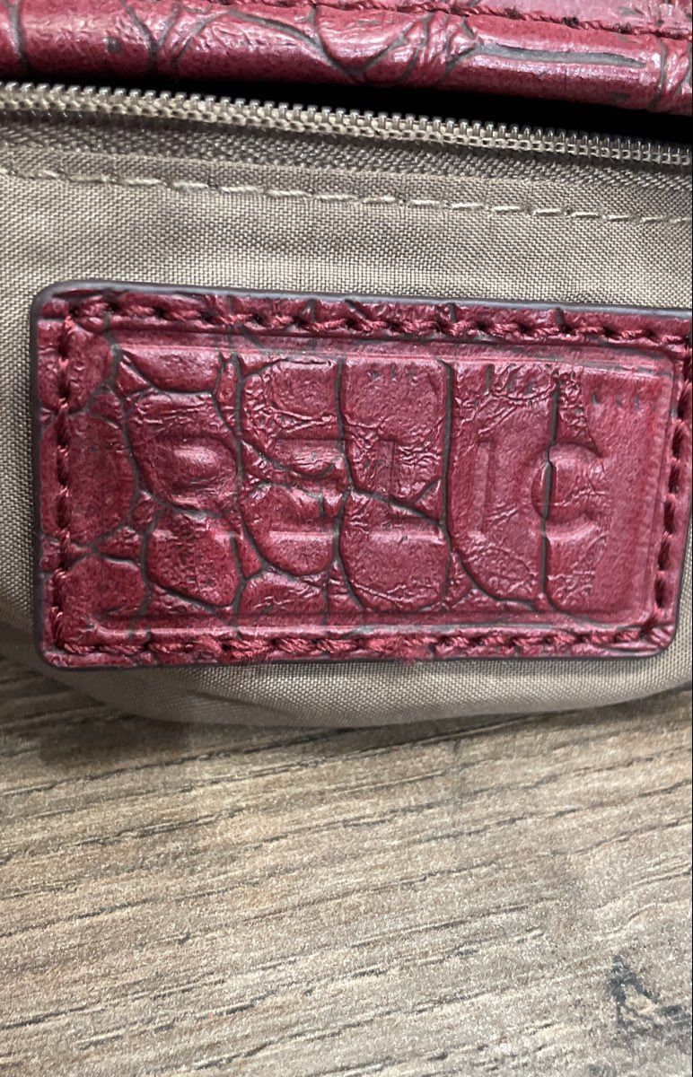 Relic Maroon Leather Croc Embossed Studded Tote Shoulder Bag Purse