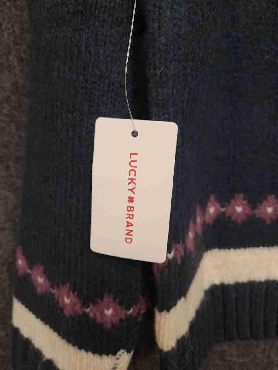 Lucky Brand Women's Navy Fair Isle Knit Yoke Pullover Sweater Sz S NWT