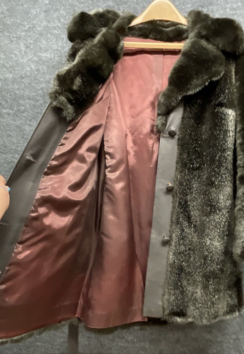Vintage 80s Women's Dark Brown Faux Fur Belted Button Front Plush Coat Sz 16