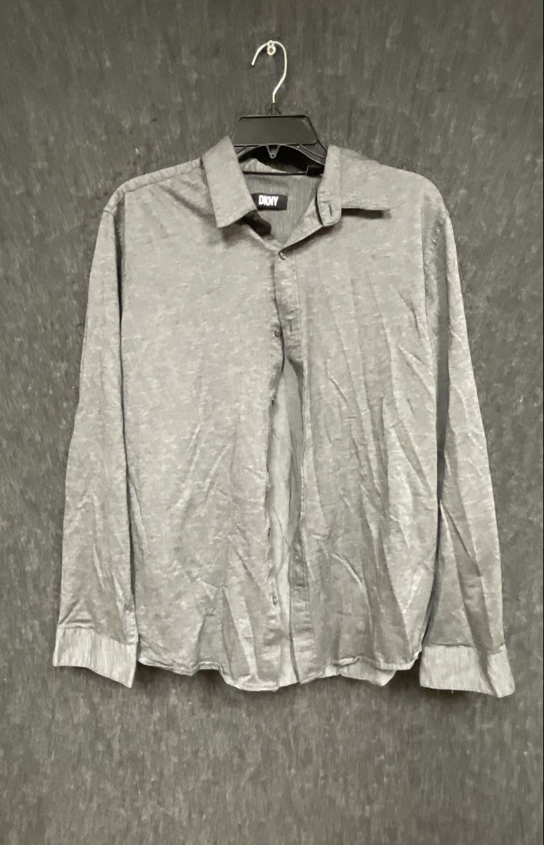 DKNY Men's Gray Long Sleeve Button Down Shirt Sz L