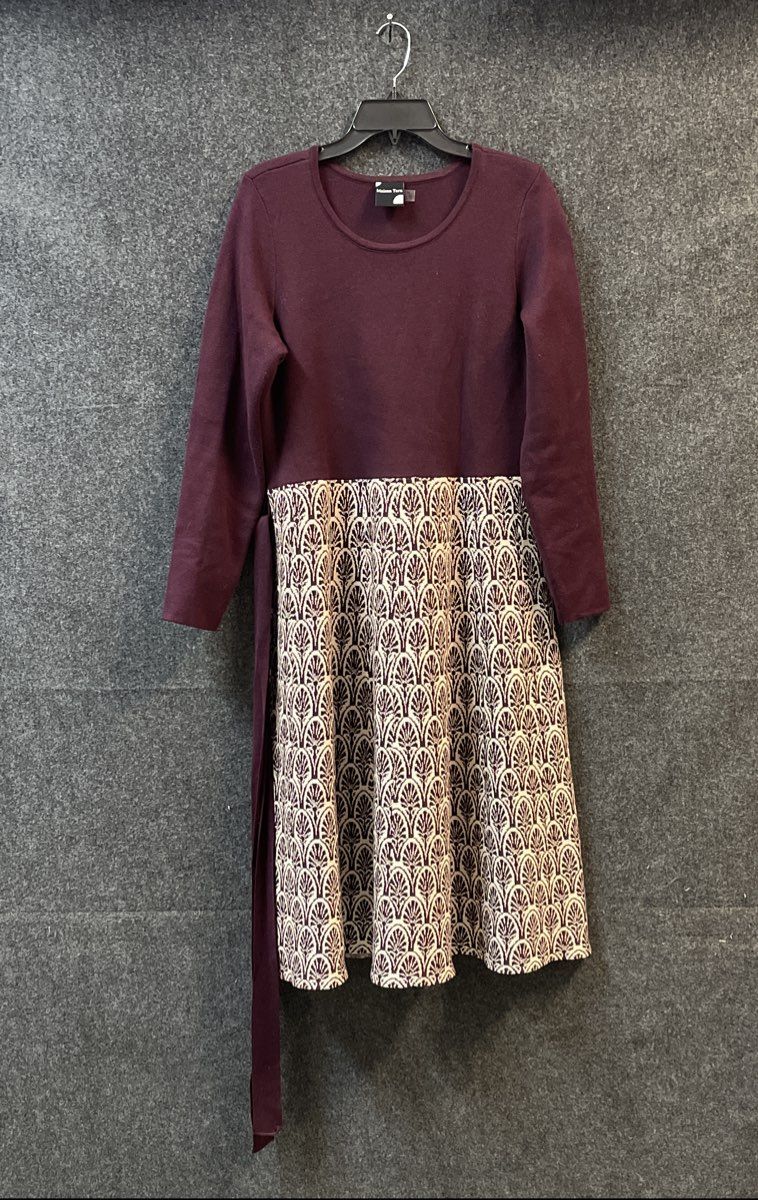 Maison Tara Women's Burgundy Patterned Long Sleeve Empire Waist Dress Sz XL