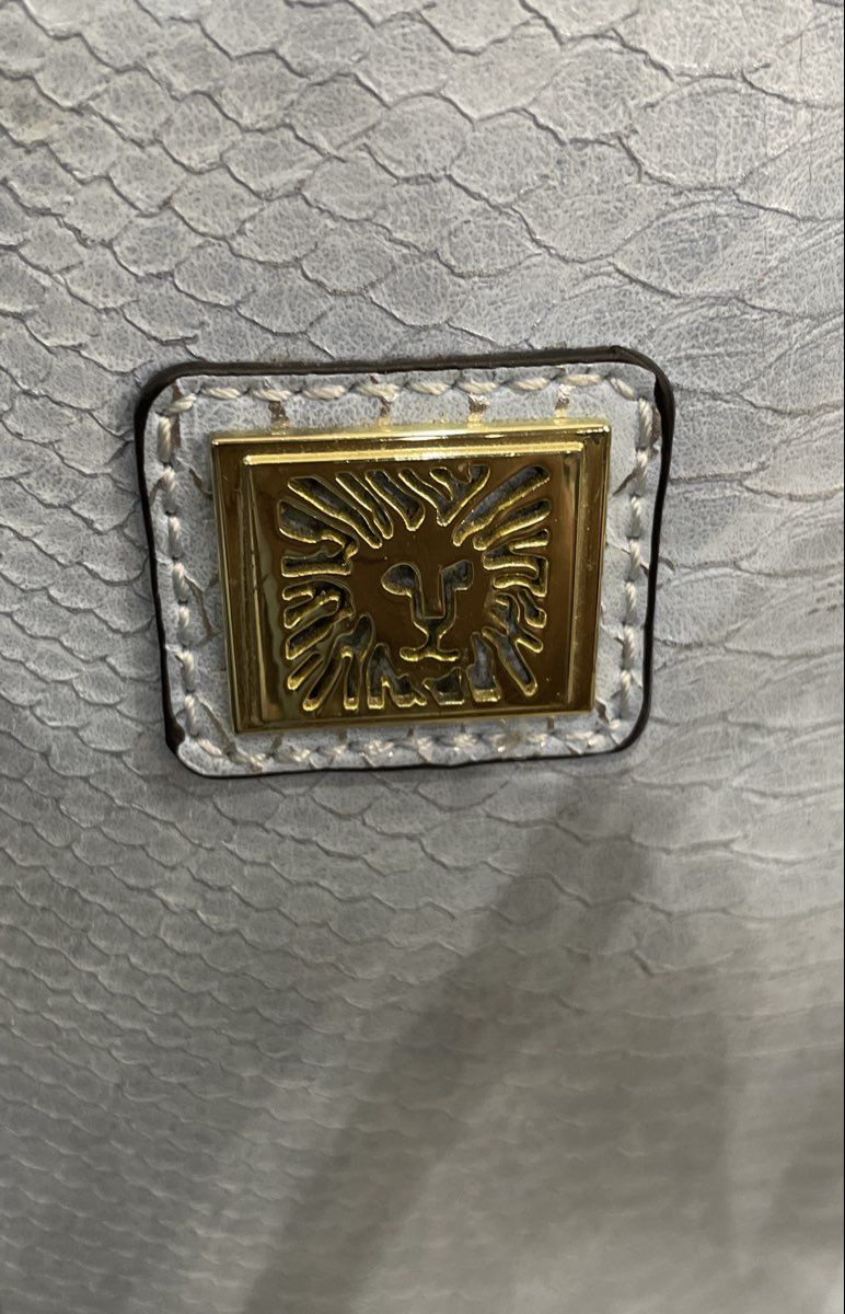 Anne Klein Light Blue Snakeskin Embossed Leather Tote Bag Gold Tone Hardware