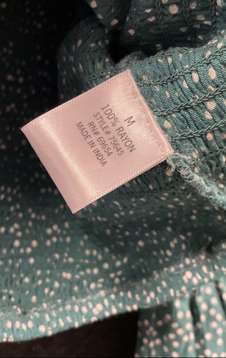 Blue Rain Women's Green Polka Dot Smocked Square Neck Crop Top Blouse M NWT