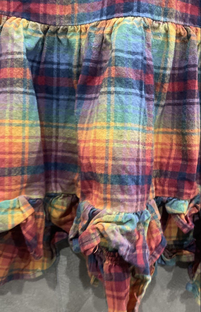 Ruffle Butts Girls Rainbow Plaid Ruffle Tunic Shirt Long Sleeve Cotton Sz 3T