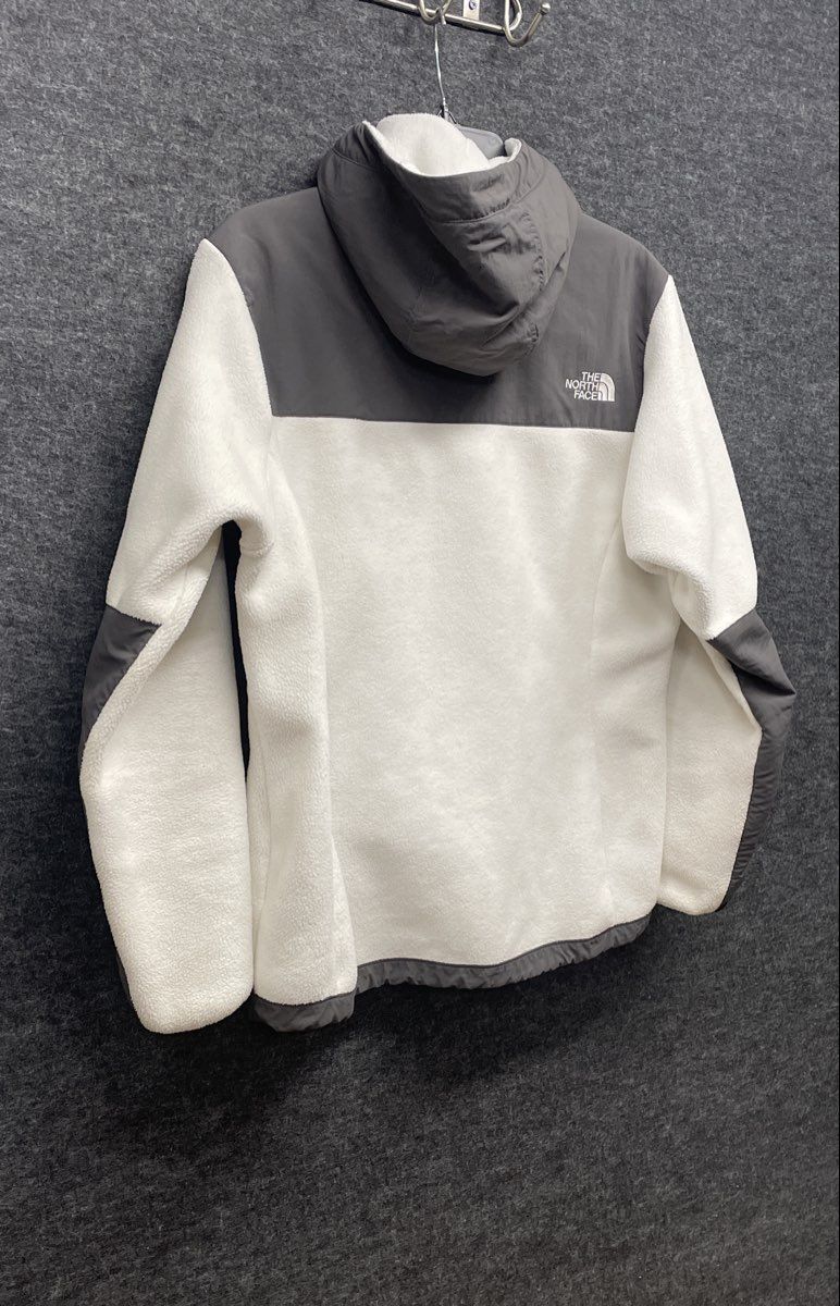 The North Face Women's White Gray Denali Hooded Fleece Jacket Sz L