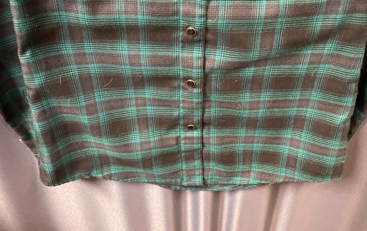 Dixxon Women's McCaffrey Green Black Plaid Flannel Snap Front Shirt Sz S