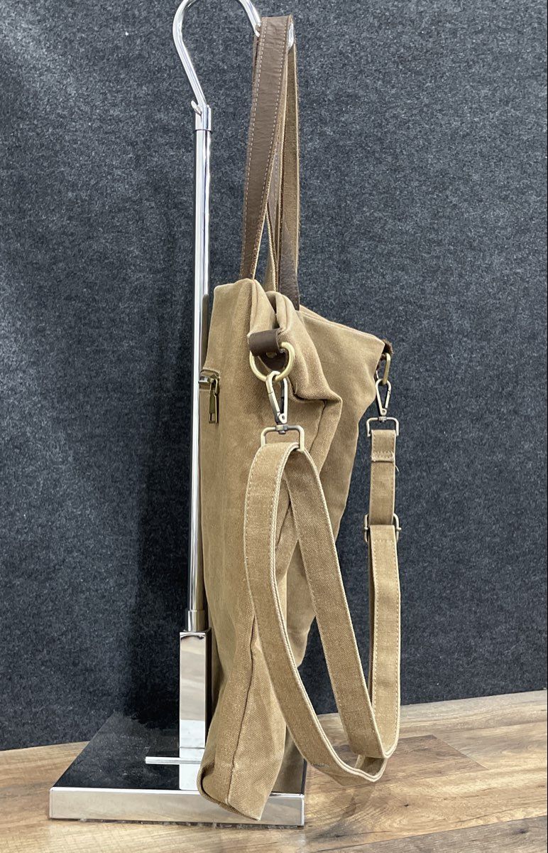 Farmhouse Is My Style Brown Canvas Large Crossbody Tote Bag Leather Trim