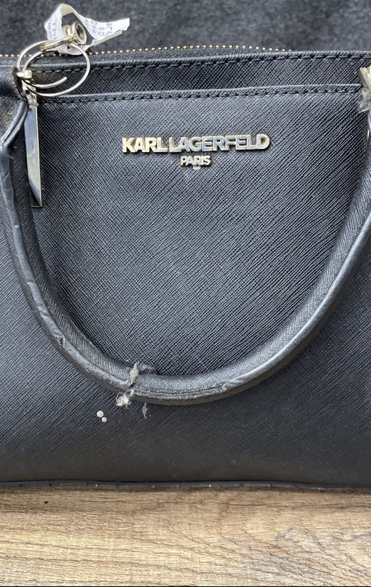 Karl Lagerfeld Paris Black Saffiano Leather Satchel Handbag Gold Hardware