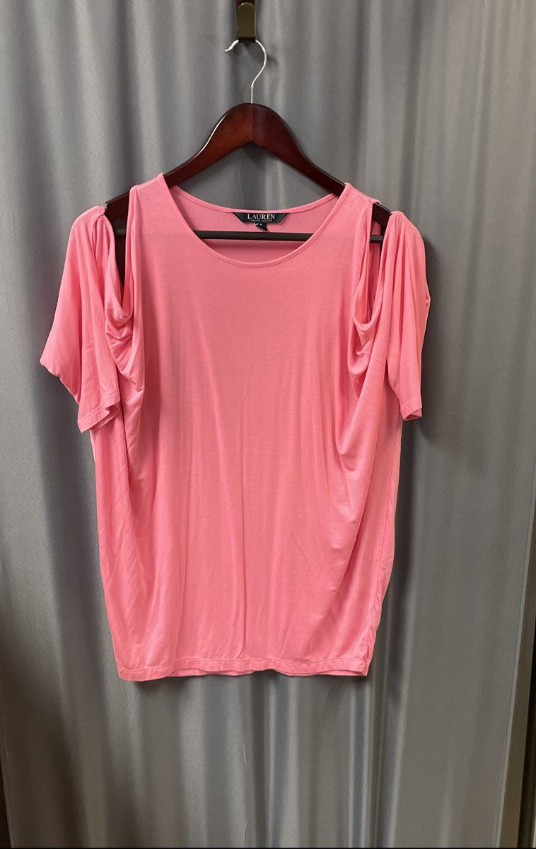Lauren Ralph Lauren Women's Pink Cold Shoulder Dolman Sleeve Top Sz M