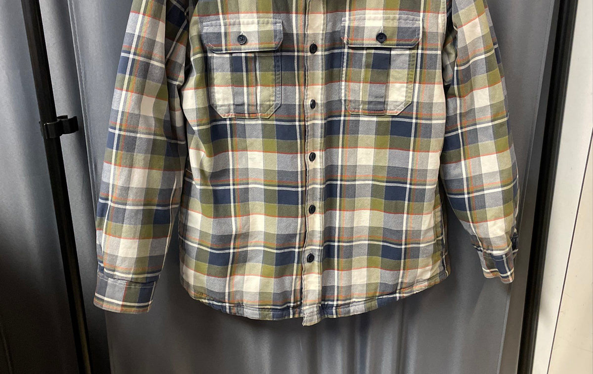 LL Bean Men's Green Blue Plaid Quilted Lined Flannel Shirt Jacket Sz M-Reg