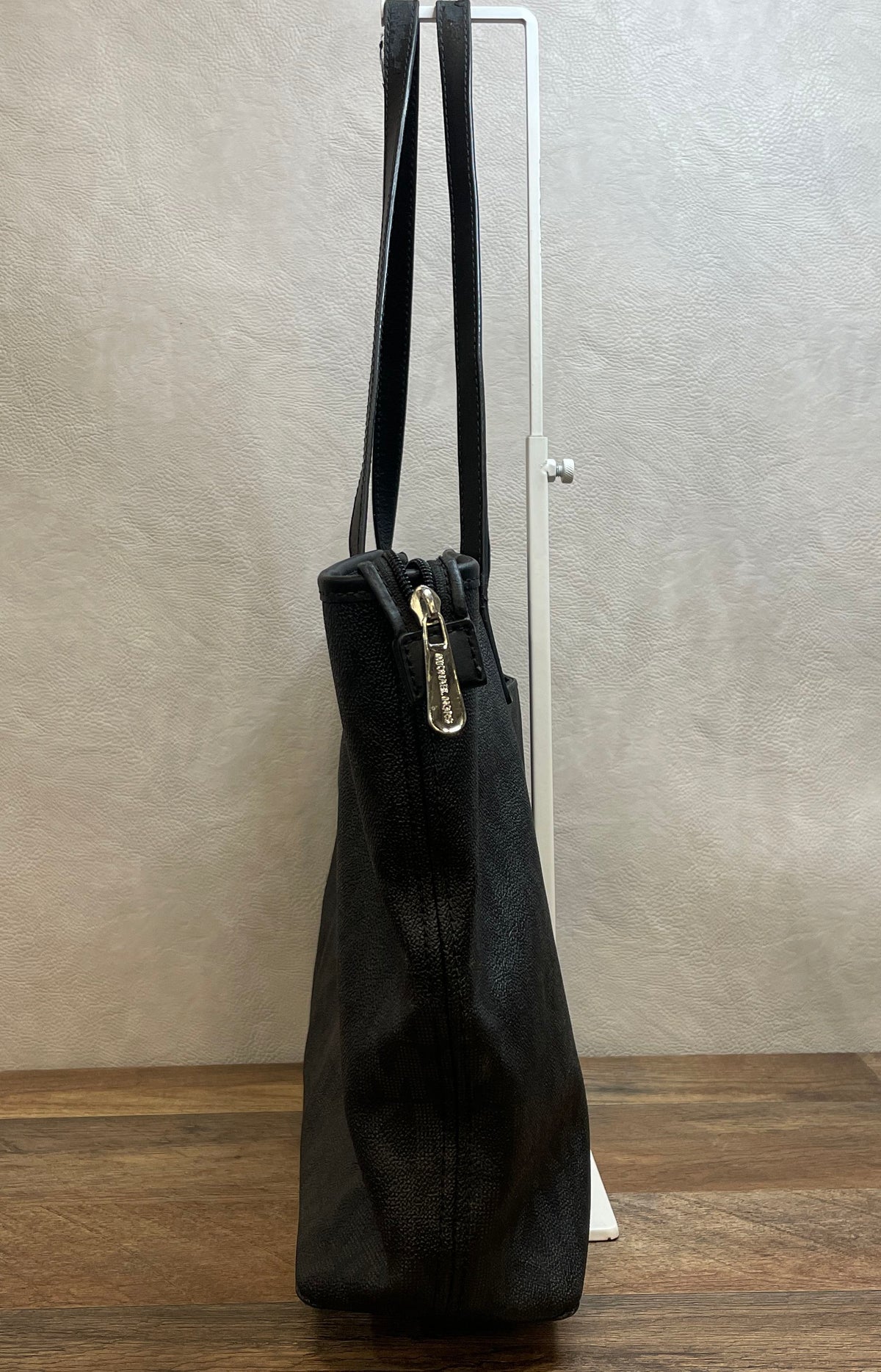 Michael Kors Black Monogram Signature Logo Tote Bag Large Silver Hardware
