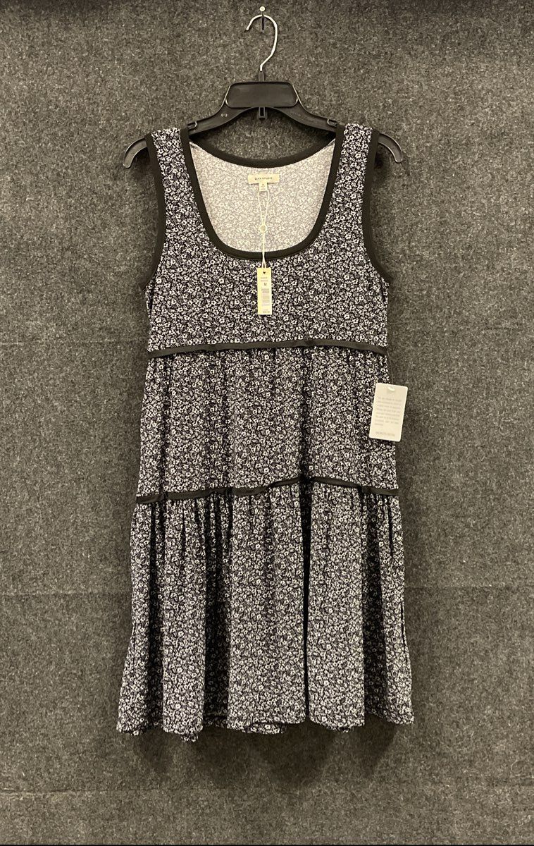 Max Studio Women's Black Floral Tiered Sleeveless Scoop Neck Dress Sz M NWT