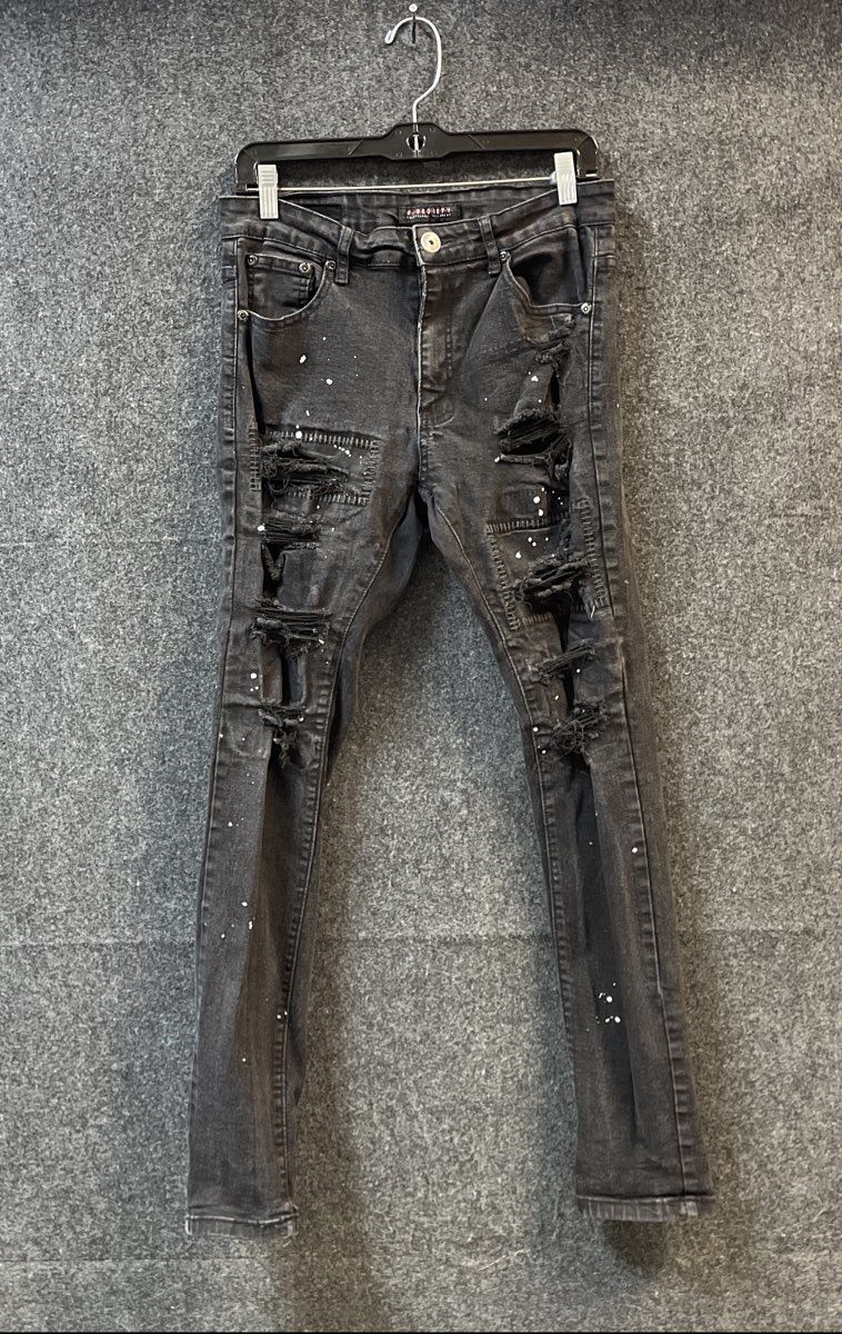 M Society Men's Black Distressed Paint Splatter Skinny Jeans Sz 32x32