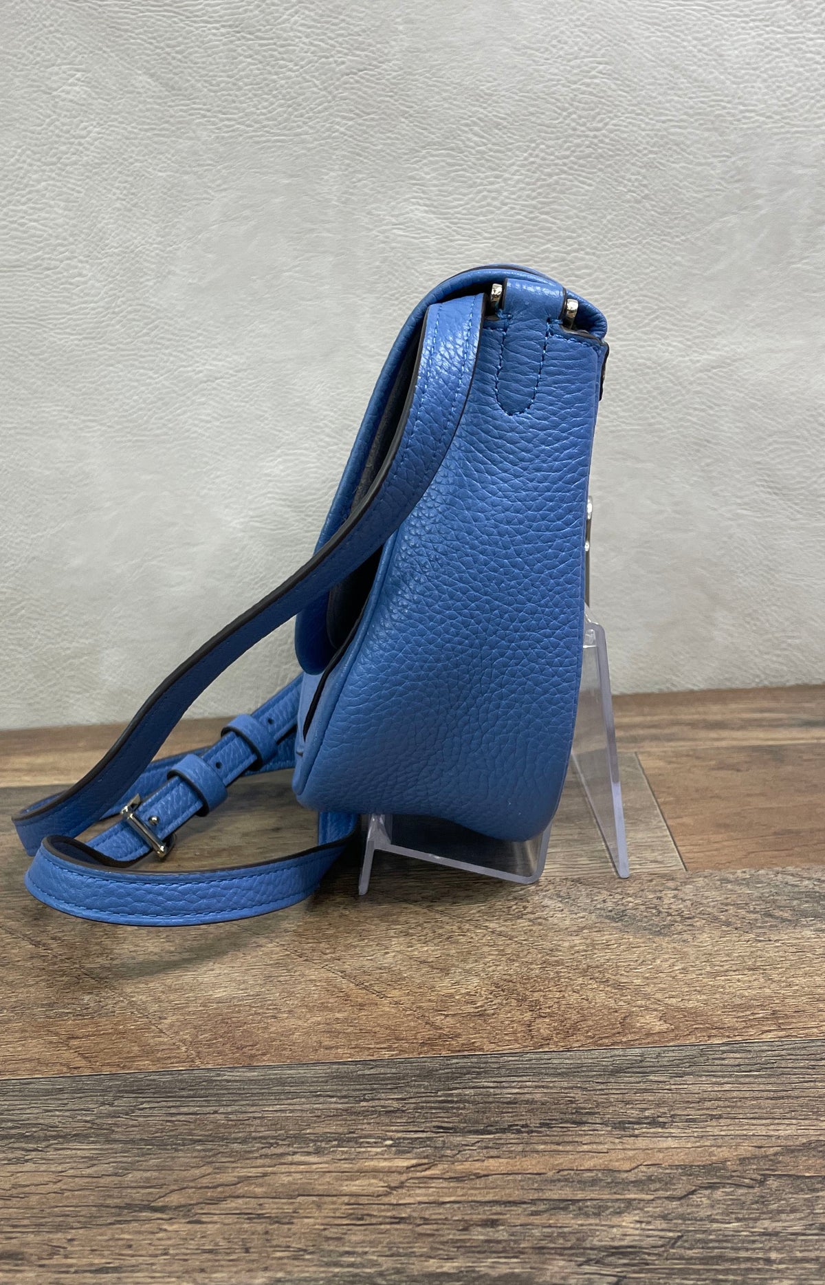 Kate Spade Blue Pebbled Leather Roulette Small Saddle Crossbody Flap Bag