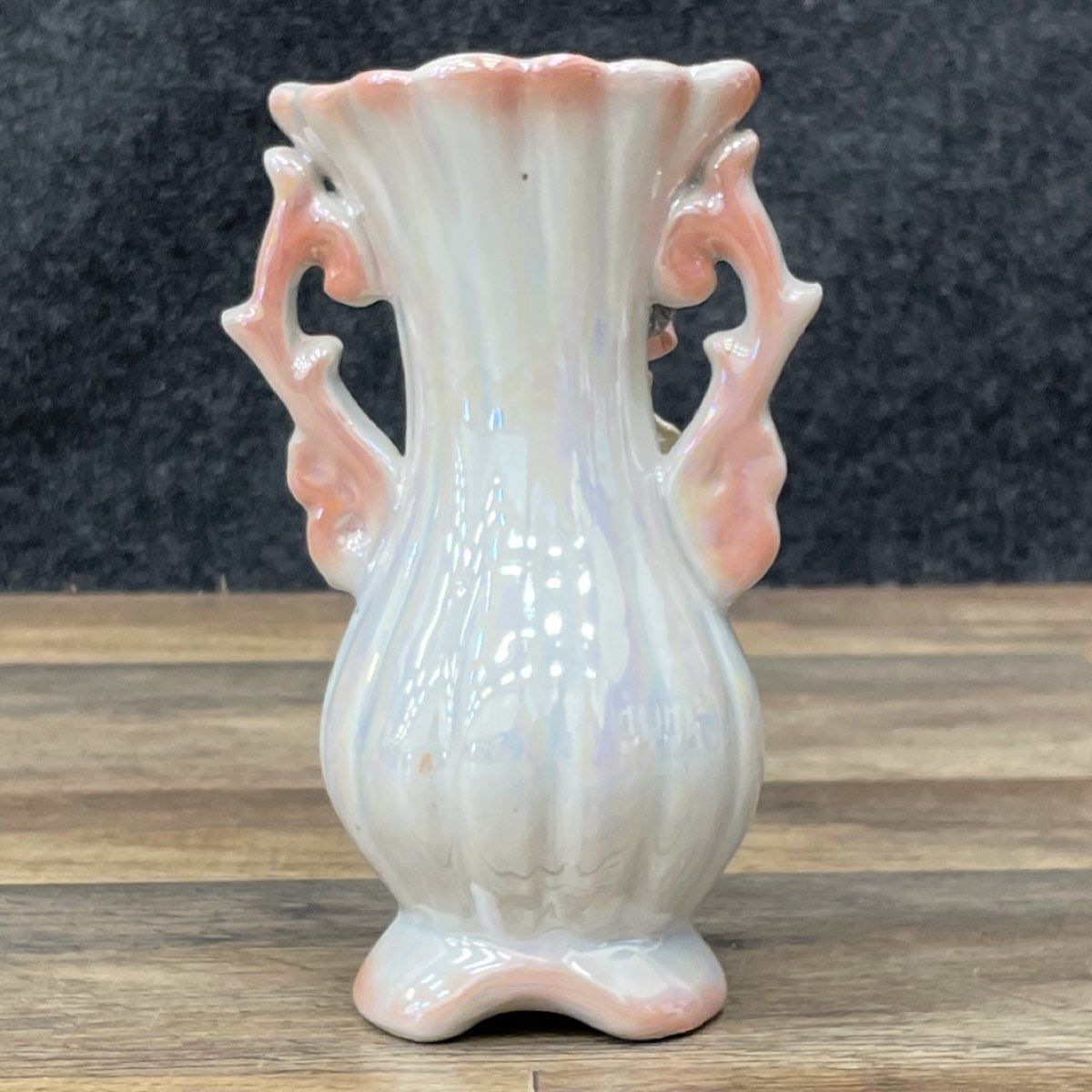 Vintage Lusterware Bud Vase Applied Pink Rose Floral Iridescent 5.5" Mid-Century