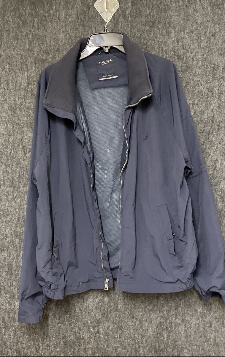 Nautica Men's Navy Blue Full Zip Mesh Lined Windbreaker Jacket Size L