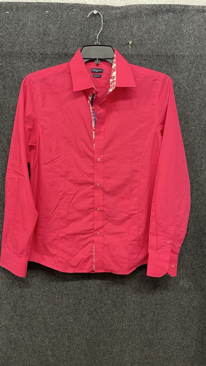 Rosso Milano Men's Hot Pink Modern Fit Button Up Shirt Floral Rose Trim Sz S 15